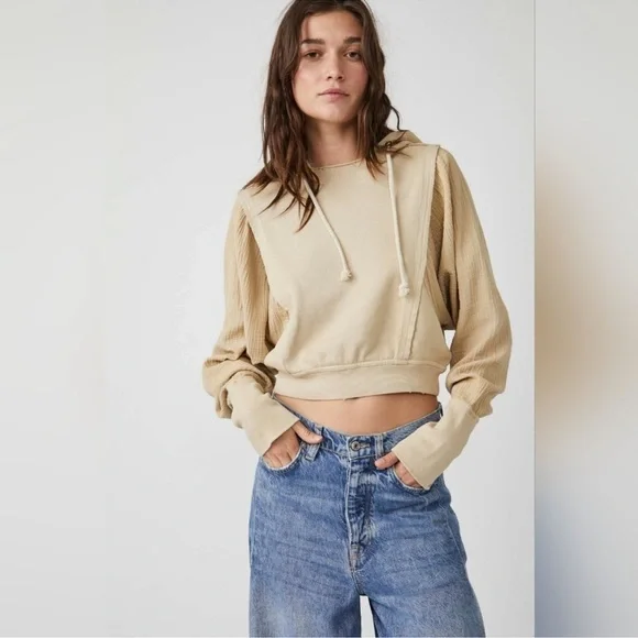 NWT FREE PEOPLE LOVE LETTER HOODIE IN NOMADIC DESERT size S - Picture 1 of 9